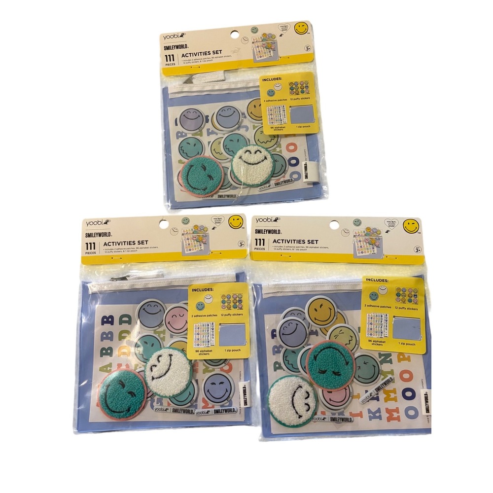 Yoobi SmileyWorld Activities Set 111 Pieces Zip Pouch Stickers Patches Lot of 3